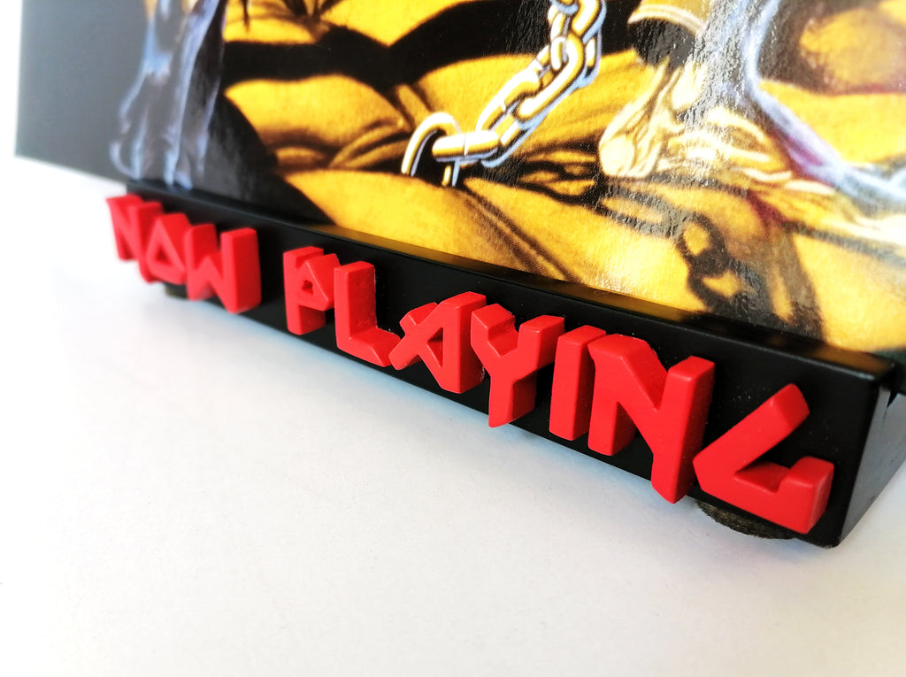 Now Playing Vinyl Record stand - Iron Maiden font