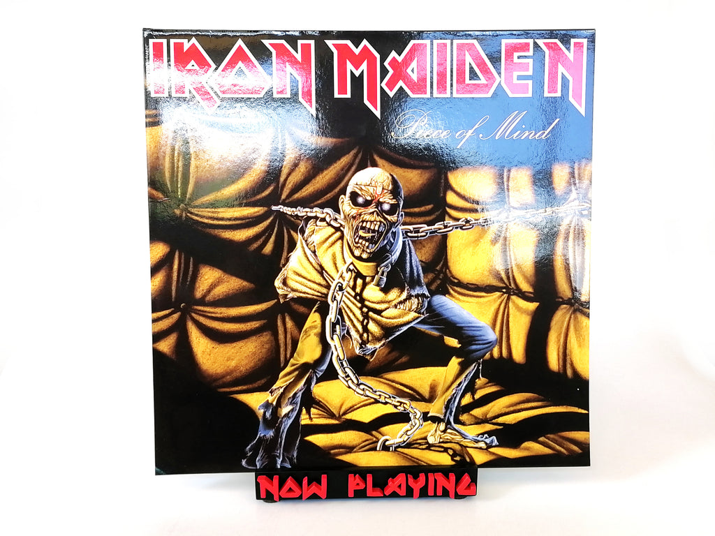 Now Playing Vinyl Record stand - Iron Maiden font