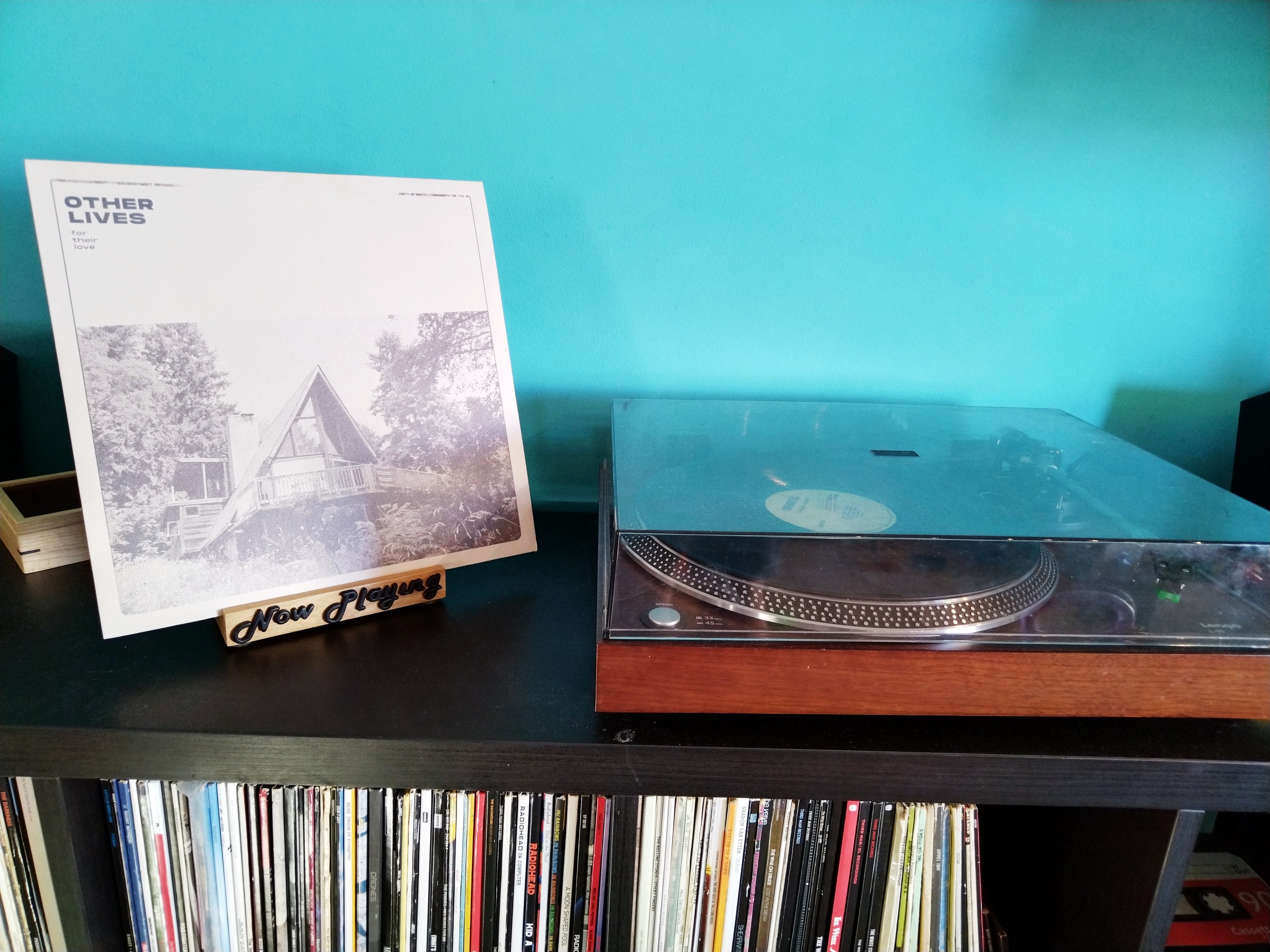 Now Playing Vinyl Record stand - Oak & black