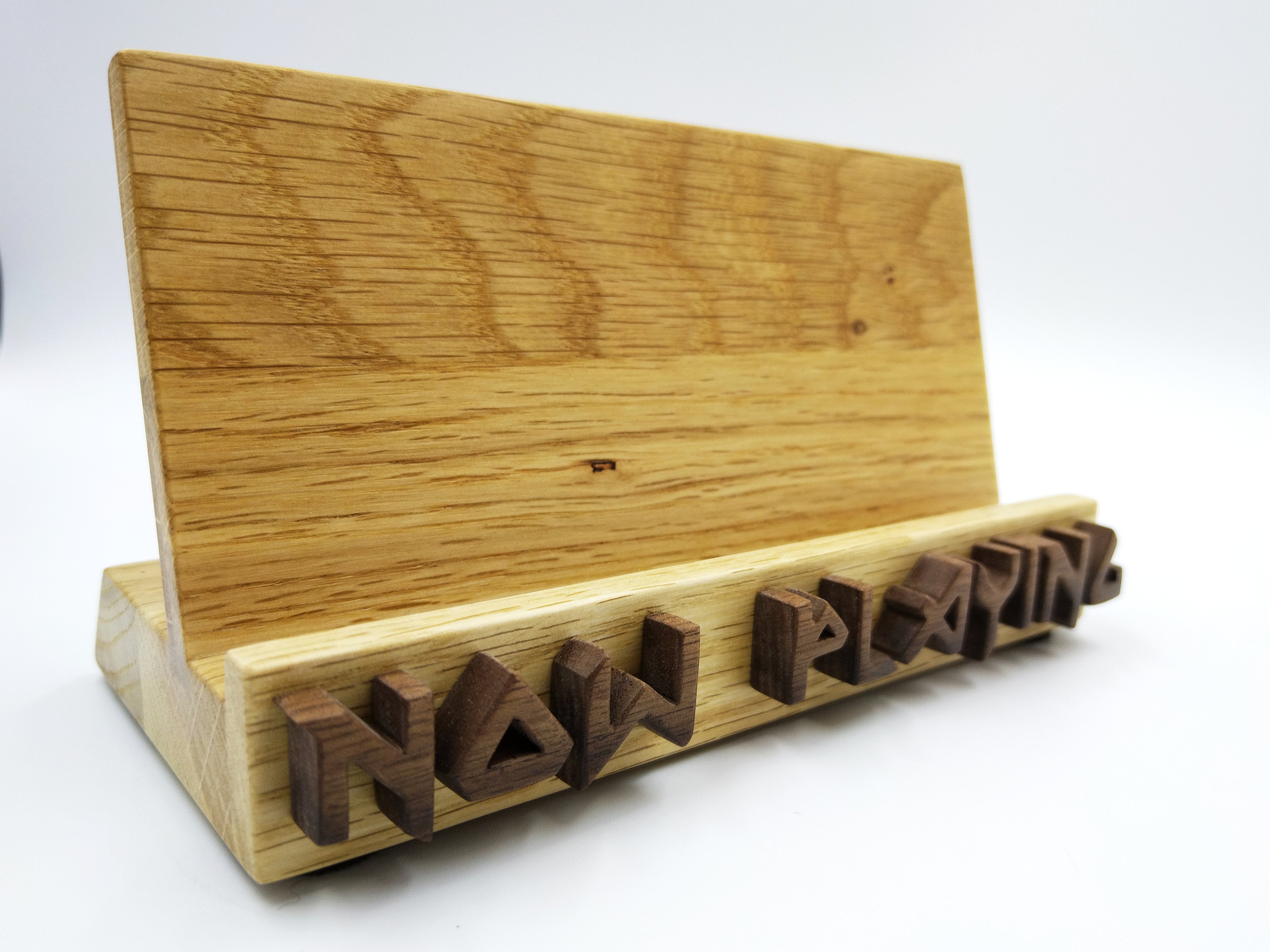 Now Playing Vinyl Record stand - Oak & walnut Iron Maiden font