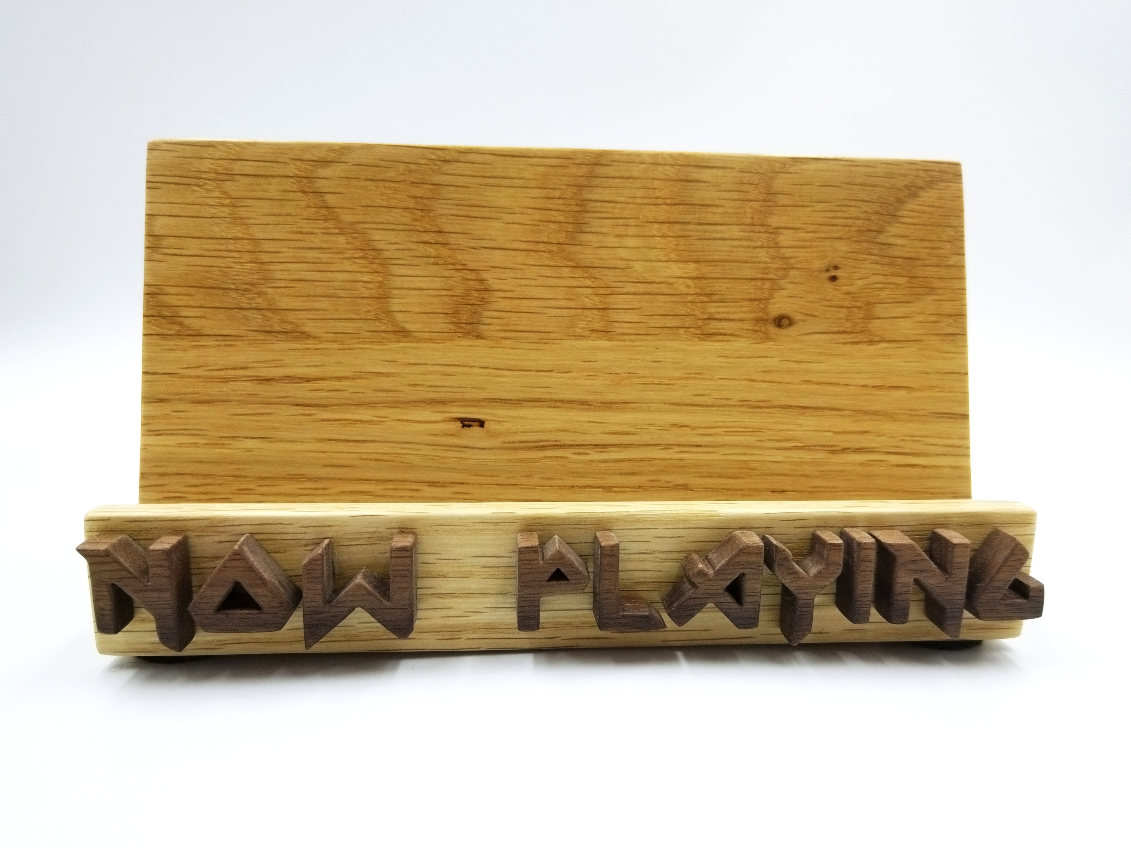 Now Playing Vinyl Record stand - Oak & walnut Iron Maiden font