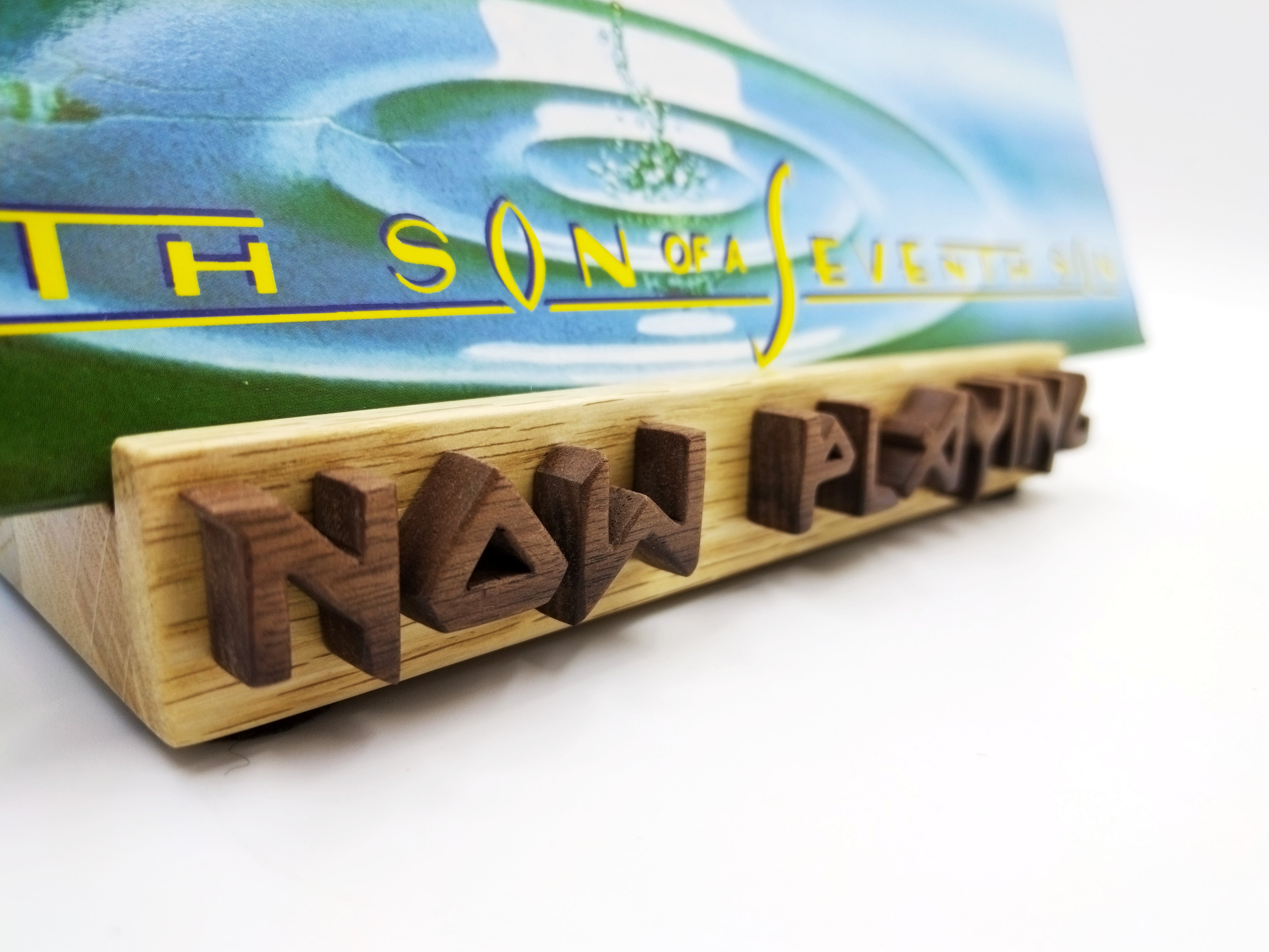 Now Playing Vinyl Record stand - Oak & walnut Iron Maiden font